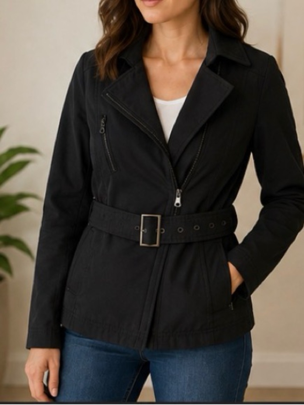 DKNY Black Belted Moto Jacket – Women’s S